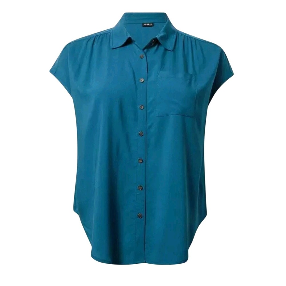 TORRID Challis Dolman Shirt Womens Plus 3x Button Up Blouse Blue